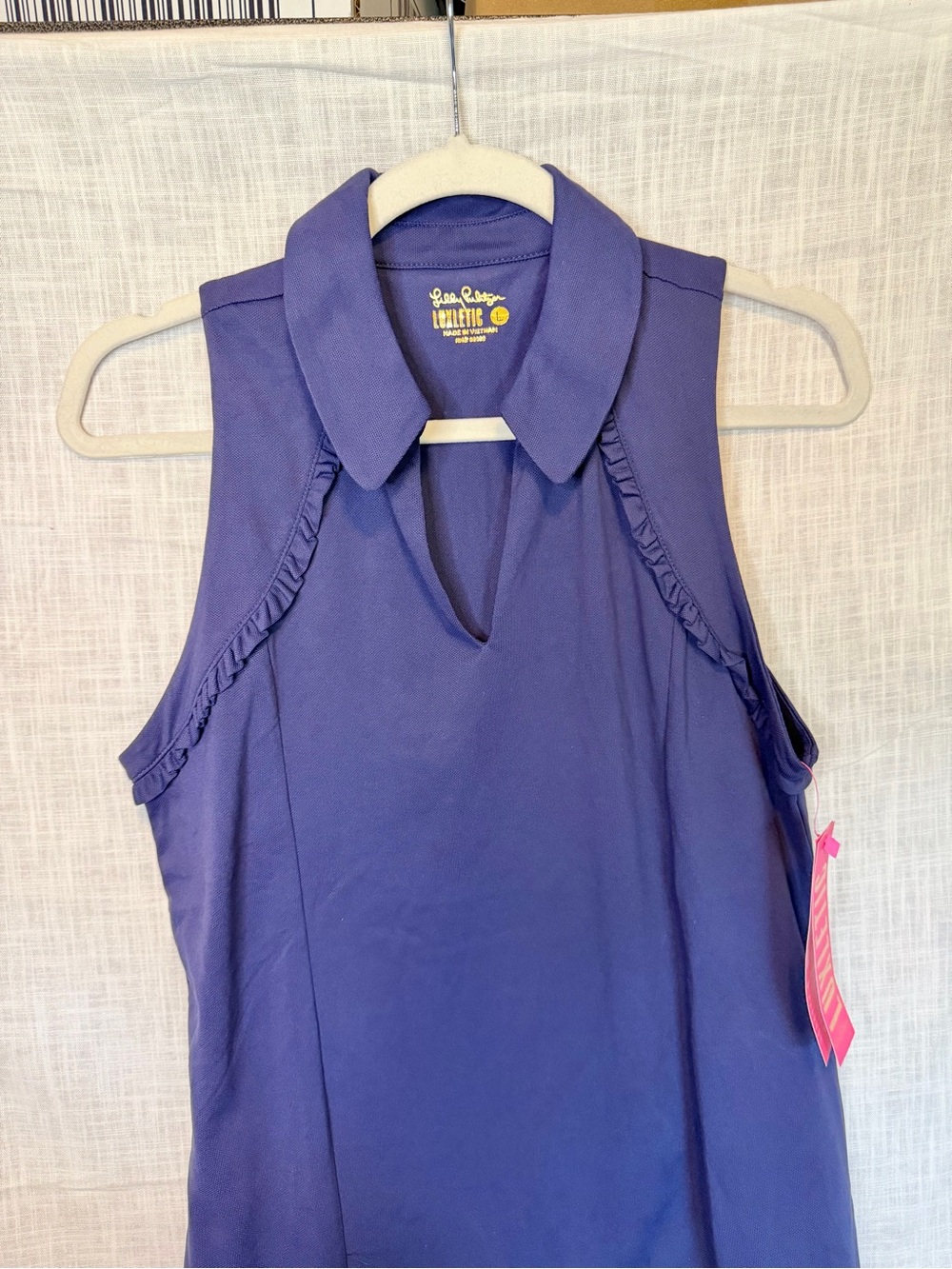 Lilly Pulitzer Martina Luxletic Navy Ruffle Sleeveless Polo Top NWT UPF 50 L - Picture 5 of 8